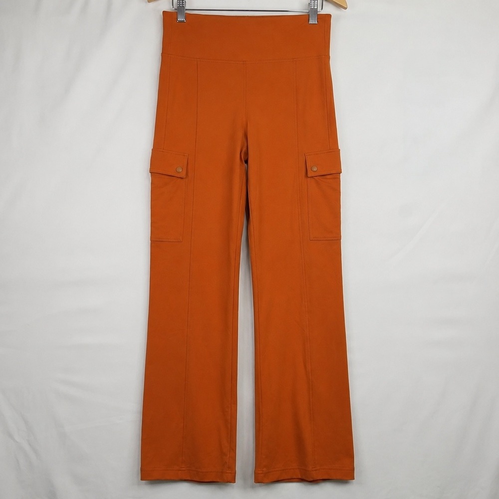 Burnt Orange High Waisted Wide Leg Cargo Pants with Pintuck Seams Womens
